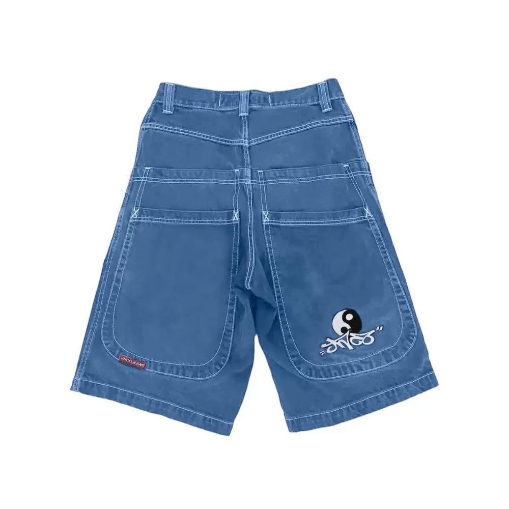 Hip Hop Retro Szorty Jeansowe Y2k Niebieski Prany Szeroka Nogawka Proste Spodnie Robocze Męskie Damskie Streetwear Jorts Odzież
