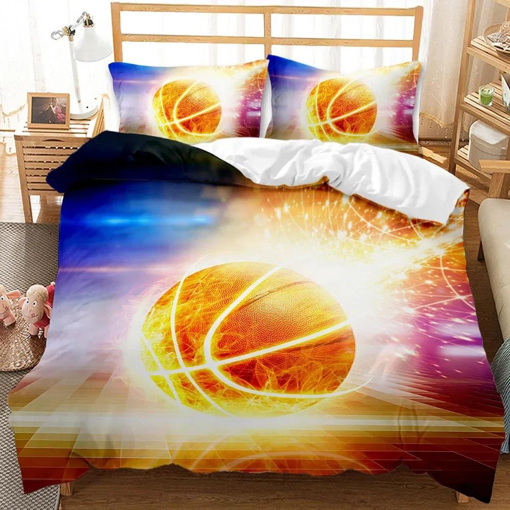 Ball Sport Theme Basketball Fan Comfortable Duvet Quilt Cover Pillowcase Bedding Set Children Bedroom Decoration Home Textile