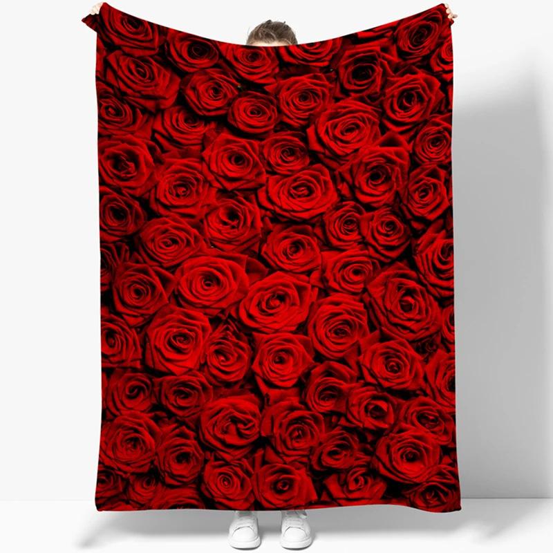 Rose Print Flannel Blanket Soft Warm All Season Blanket Sofa Bedroom Office Blanket