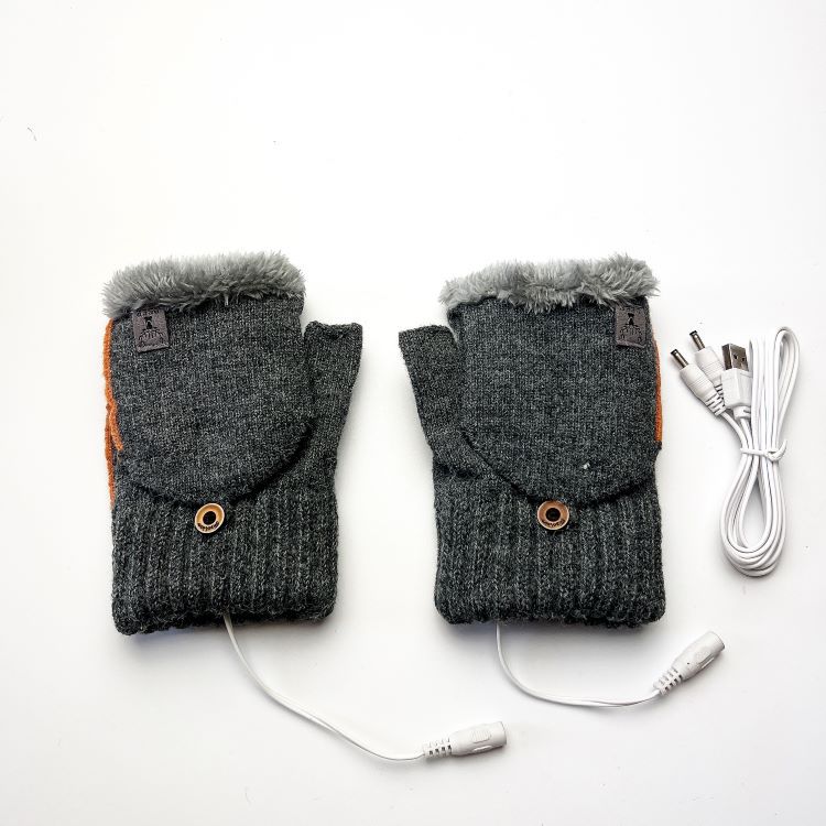 

Перчатки с электроподогревом USB, без пальцев, подкладка из арктического бархата, откидные электрические защитные накладки для рук, сенсорный экран с защитой от холода, сохранение тепла внутри One size