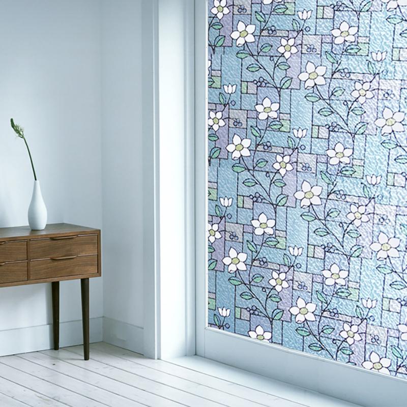 Colorful Flower Pattern Static Cling Frosted Window Flim Home Decoration
