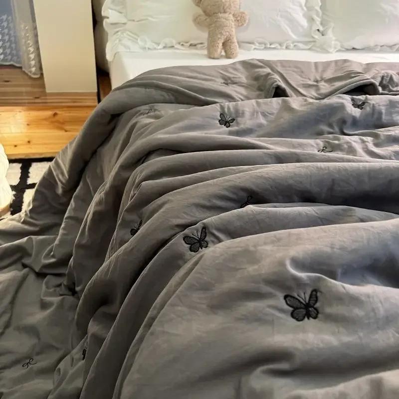 Summer Quilt Japanese Minimalist And Fashionable Coffee Colored Washed Cotton Single Quilt With Air Conditioning, Machine Washed