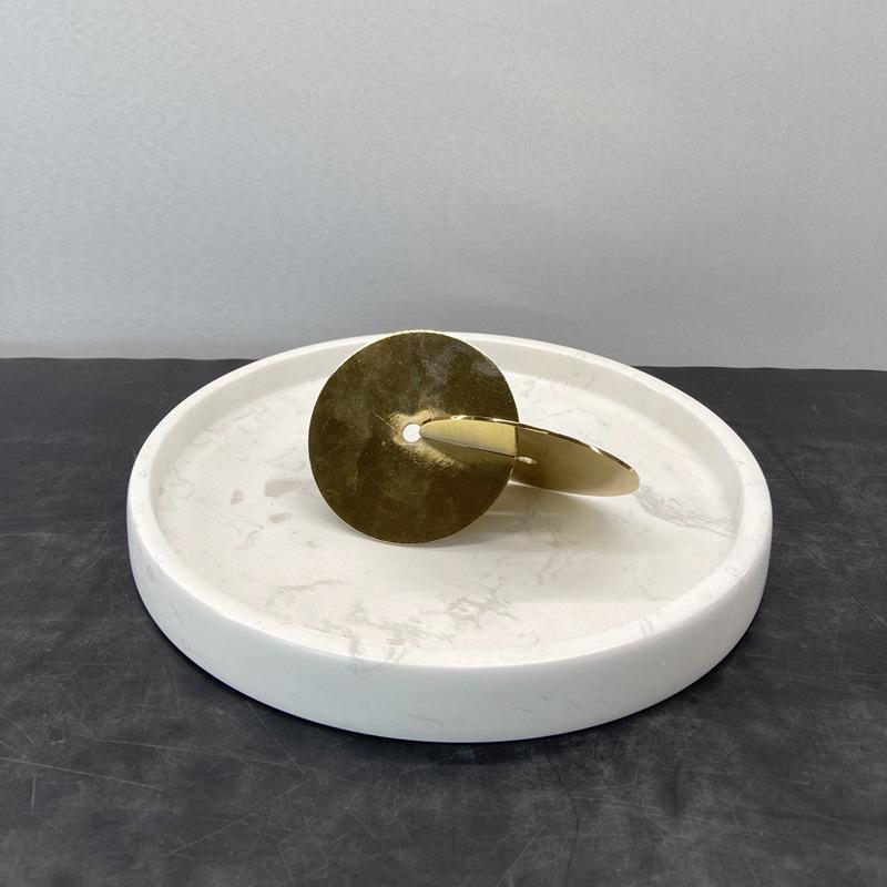 Modern Light Luxury Marble Metal Ornaments Golden Tray Fruit Plate Model Room Living Room Desktop Storage Decorations