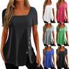 T-shirt Haut Décontracté Mode Printemps Été Femme Couleur Manches Courtes Bouton Col Rond Coupe Ample