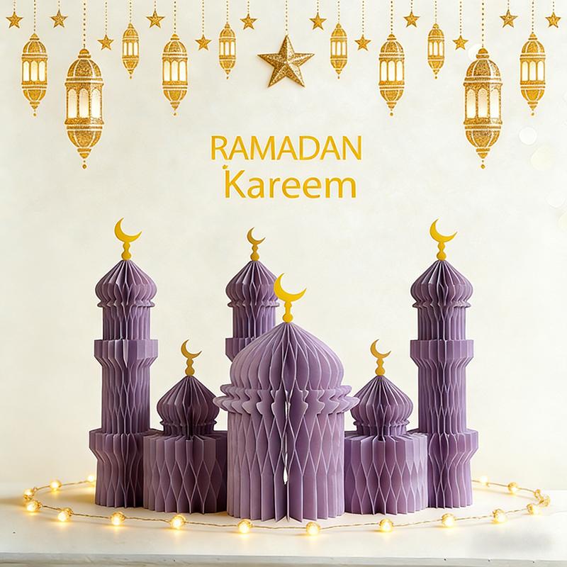1/3/5Pcs 3D Honeycomb Ornaments For Ramadan Home Desktop Decor Eid Al Fitr Paper Arteid Mubarak Islamic Party Decor