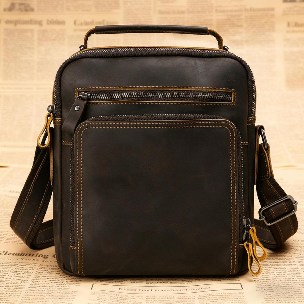 Men's Genuine Leather Crossbody Bag - High-End, Multi-Functional, Single Shoulder, Casual Crazy Horse Cowhide for Commuting