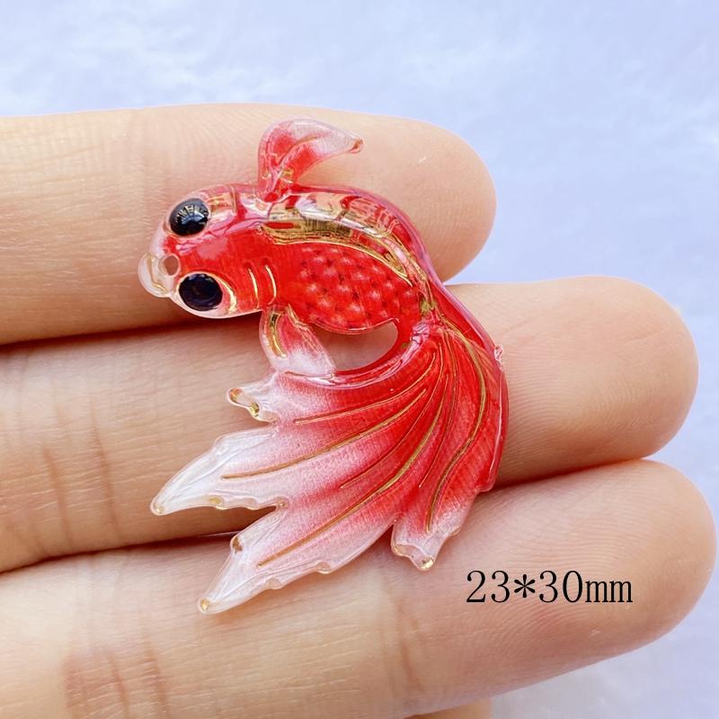 10 Stück Neues Acryl Süßer Goldfisch Mit Einem Loch Flache Rückseite Cabochon Scrapbooking Haarspange Mitte Verzierungen DIY Zubehör F70