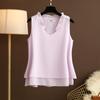Women's Summer Solid Color V-Neck Plus Size Chiffon Shirt Design Loose Sleeveless Bottom Tank Top