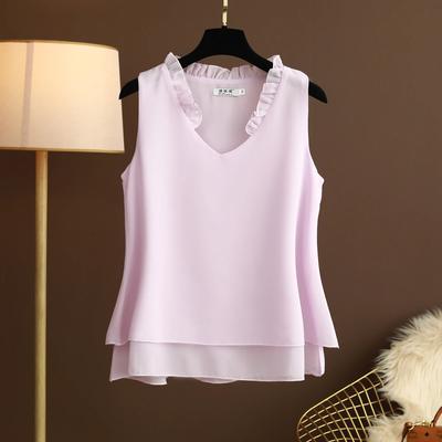 Damen Sommer Einfarbig V-Ausschnitt Übergröße Chiffonhemd Design Locker Ärmellos Unterteil Tanktop