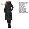 Winter Down Coat Thickened Padded Hooded Stand Collar Knee Length Pockets Zipper Closure Windproof Heat Retention Warm Daily Cold Weather Outwear
