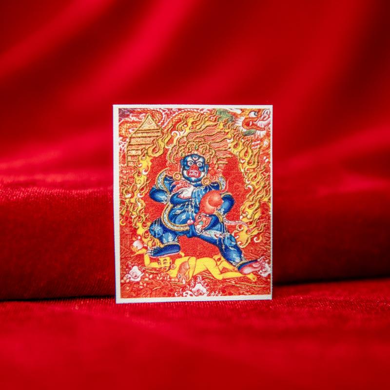 Tibetan Thangka Painting Core Cloth: Mahakala, Black Jambhala, Yamantaka, 4×5cm