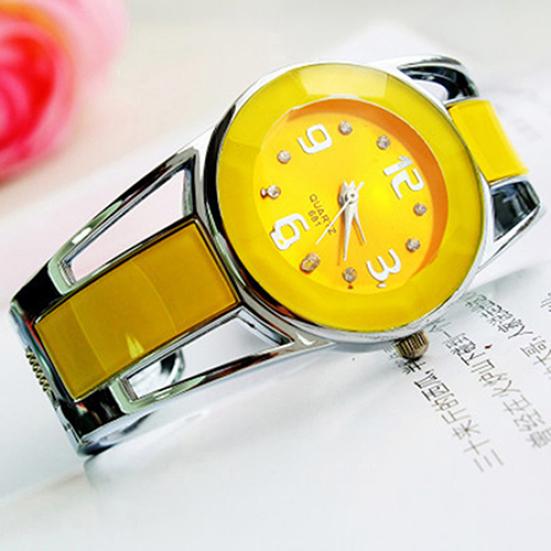 Women Fashion Opening End Quartz Analog Round Case Bracelet Bangle Wrist Watch