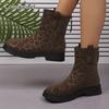 Fashion Women Round Toe Short Boots Autumn Winter Retro Leopard Women's New Size 36-42 Back Zip Ankle Booties Botas Para Mujer Fashion