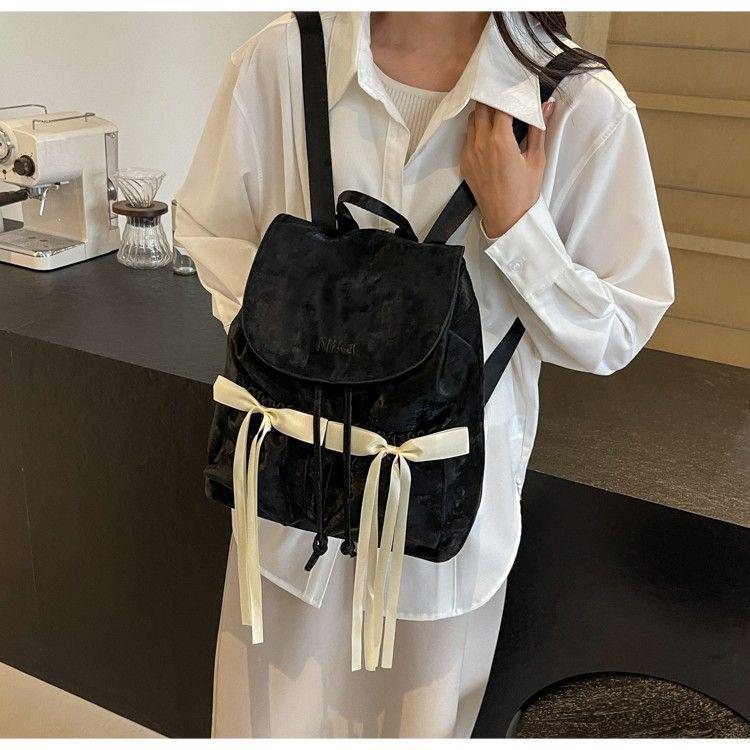 

Рюкзак из нейлонового холста с бантом - Женский модный корейский стиль, дорожная сумка большой вместимости чёрный