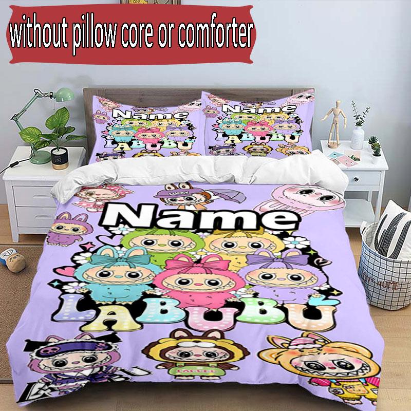 3pcs Duvet Cover Set (1*Duvet Cover + 2*Pillowcase, Without Core), Custom Name Labubu Pattern Bedding Set, Home Bedroom Decor Gift
