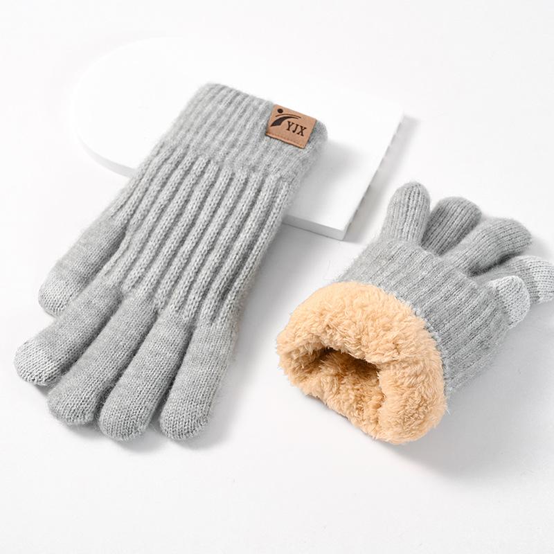 

Зимние теплые перчатки с двойным слоем толстой шерсти и вязаными внутренними перчатками из арктического бархата светло-серый