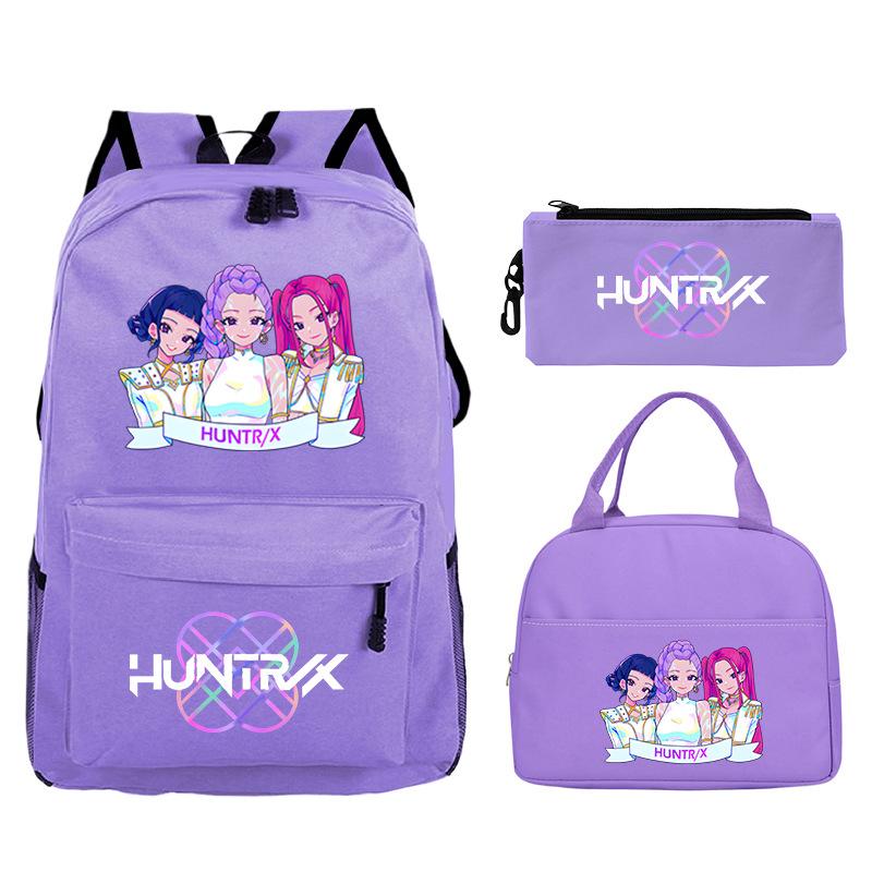 Demon Hunters Printed Children's Backpack Three-piece Campus Fashion Primary and Secondary School Students Large Capacity School Bag