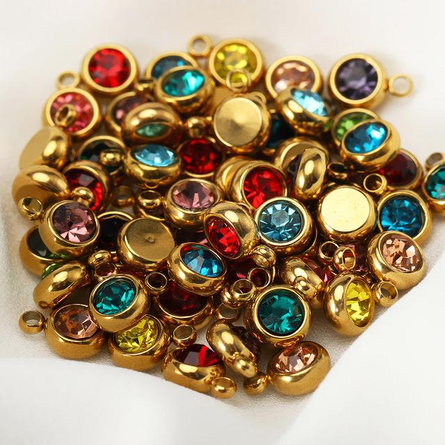 Stainless steel 6mm gold birthday stone lucky birthday stone pendant, water cup diamond DIY jewelry accessories