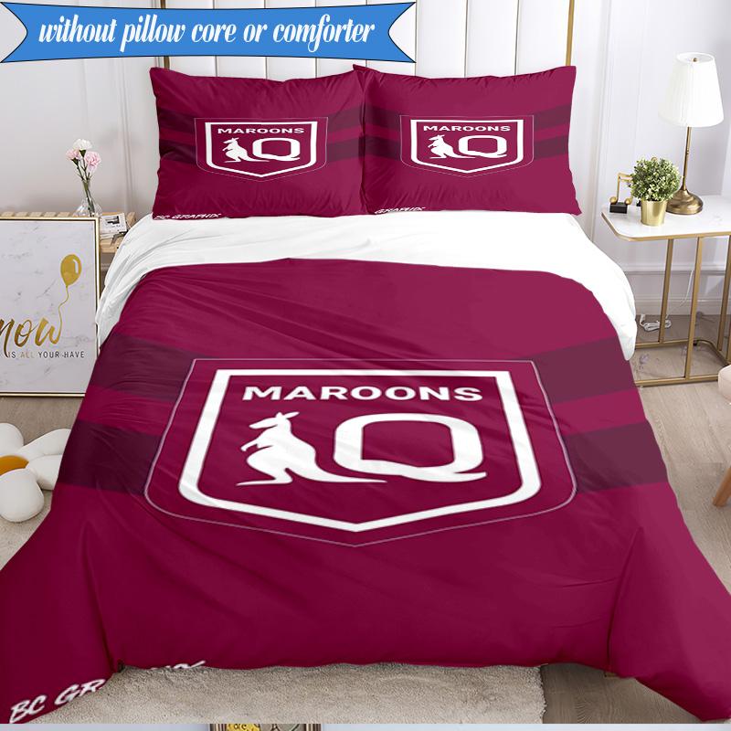 3PCS Australia Maroons Rugby Team Emblem Bedding Set 2D Printing (Includes 1 Duvet Cover + 2 Pillowcases Coreless), Bedroom decor,Fan gift