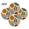 Vintage Floral Pattern Place Mats 4Pcs Nordic Wooden Coasters, Heat Resistant Drink Mats, Non Table Settings Slip Protector for Mugs Cups, Round