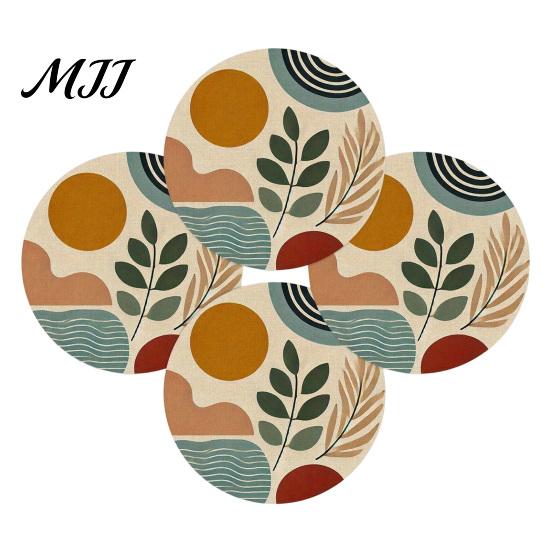 Vintage Floral Pattern Place Mats 4Pcs Nordic Wooden Coasters, Heat Resistant Drink Mats, Non Table Settings Slip Protector for Mugs Cups, Round