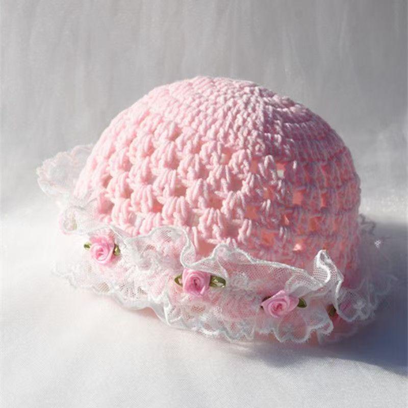 Einfarbige Trendige Baby Mütze Handgefertigter Spitzen Turban Baby Mütze Mädchen Strickmütze Neugeborenen Mütze