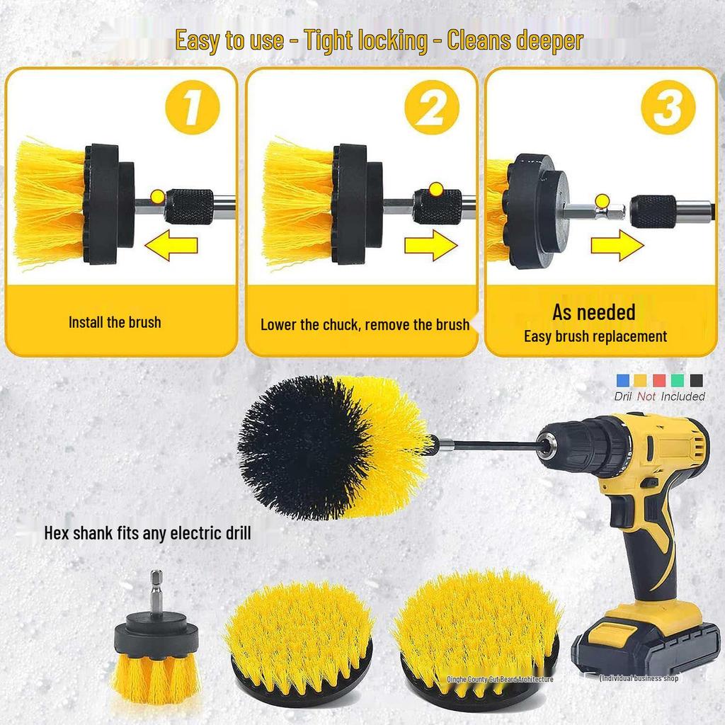 Electric Drill Multi-Cleaning Brush Head for Household, Kitchen, Bathroom, Car, and Carpet with Long Handle