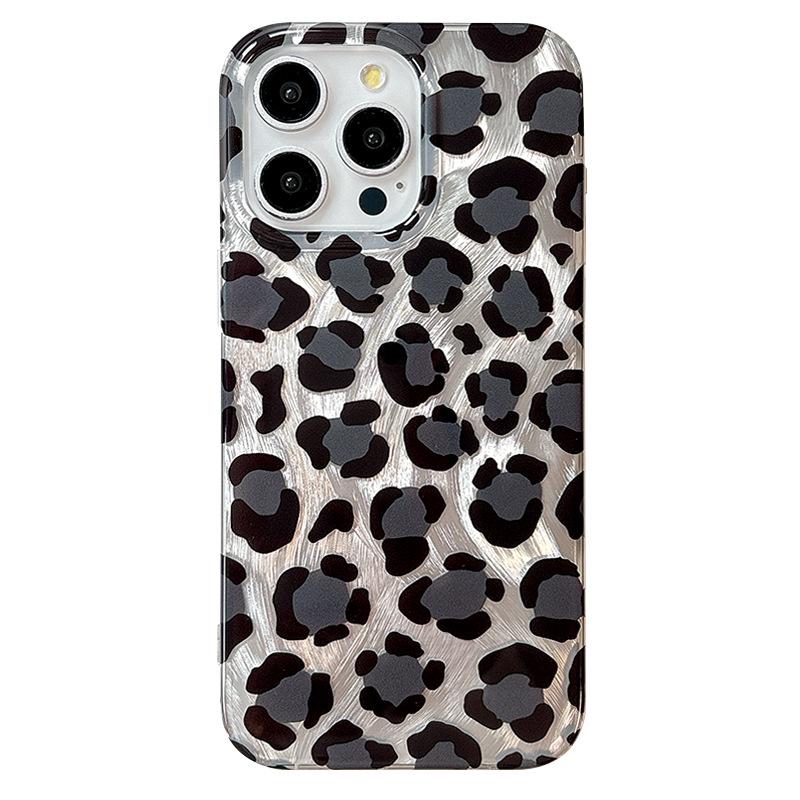 Leopard Print Feather Yarn Dual-Layer IMD Case for iPhone 16 Pro and Apple 17 Pro Max iPhone 15 Pro