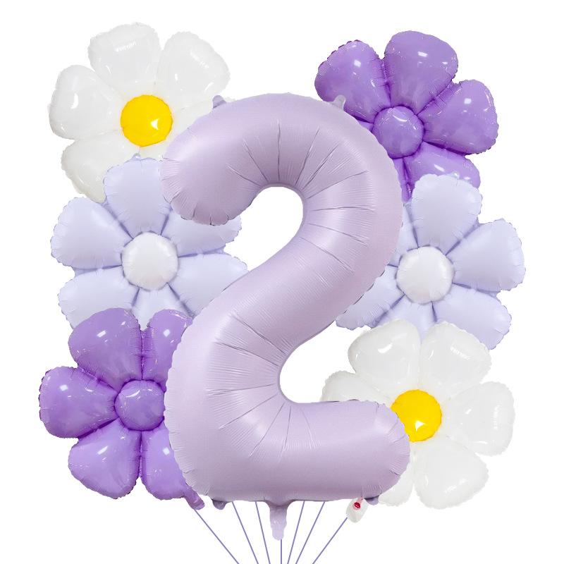 7pcs Matte Finish Daisy Balloon Number Wedding Decor Birthday Party Decoration Aluminum Foil Balloon Baby Shower Decorations