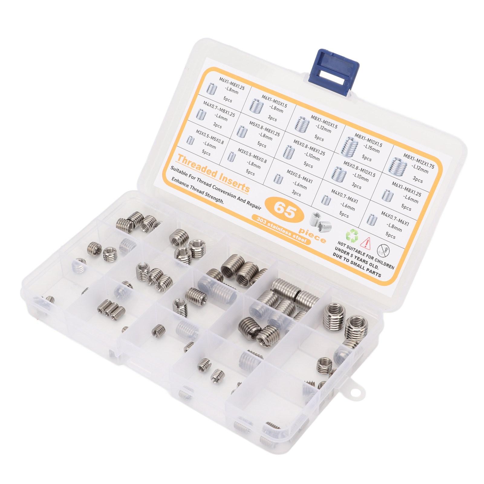 

Набор резьбовых вставок 65 шт. 303 Нержавеющая сталь Втулки для ремонта резьбы Редукционные гайки