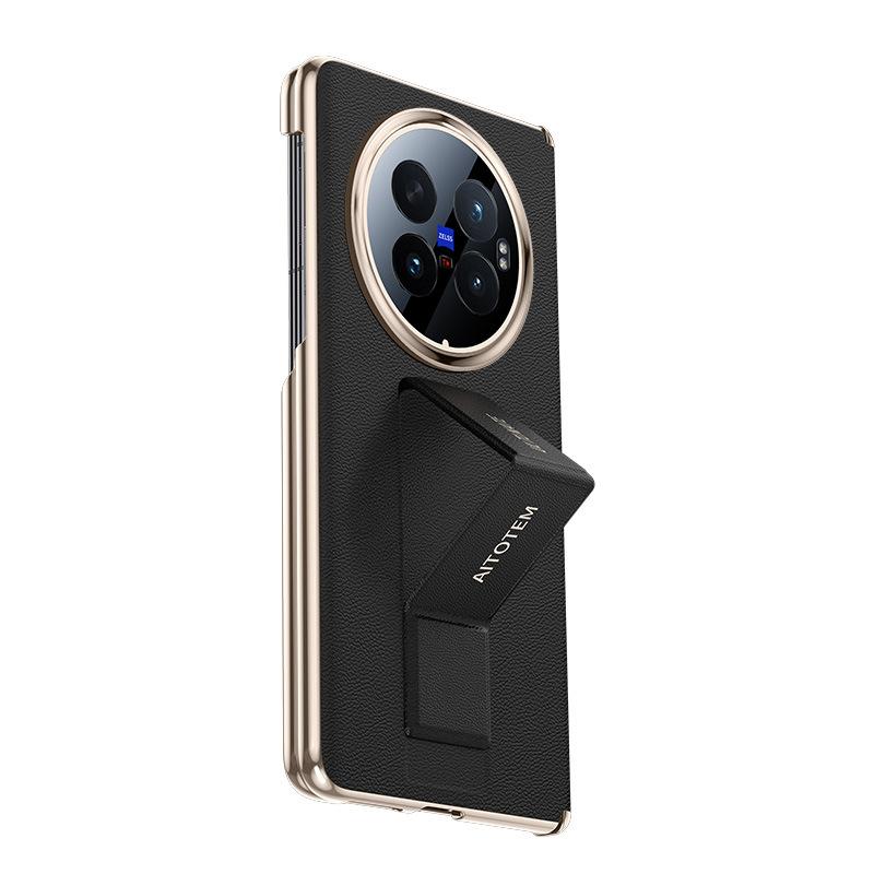Applicable To VivoXfold1 Mobile Phone Case Plain Leather Double Center Axis Hinge Lens All-inclusive Wristband Bracket Anti-drop