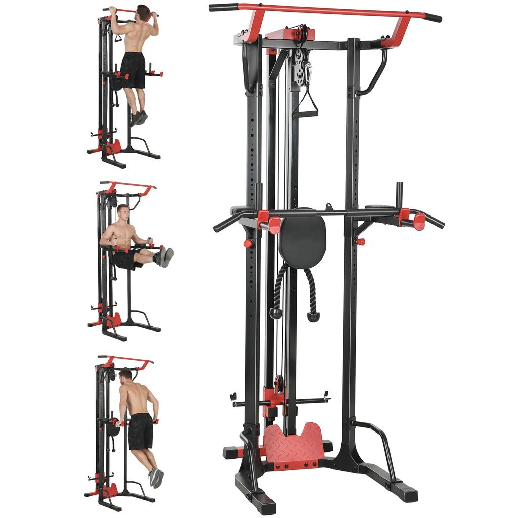 Power Tower with Lat Pull Down Machine, Pull Up Bar, Dip Station, Adjustable Height Power Pack for Home Gym