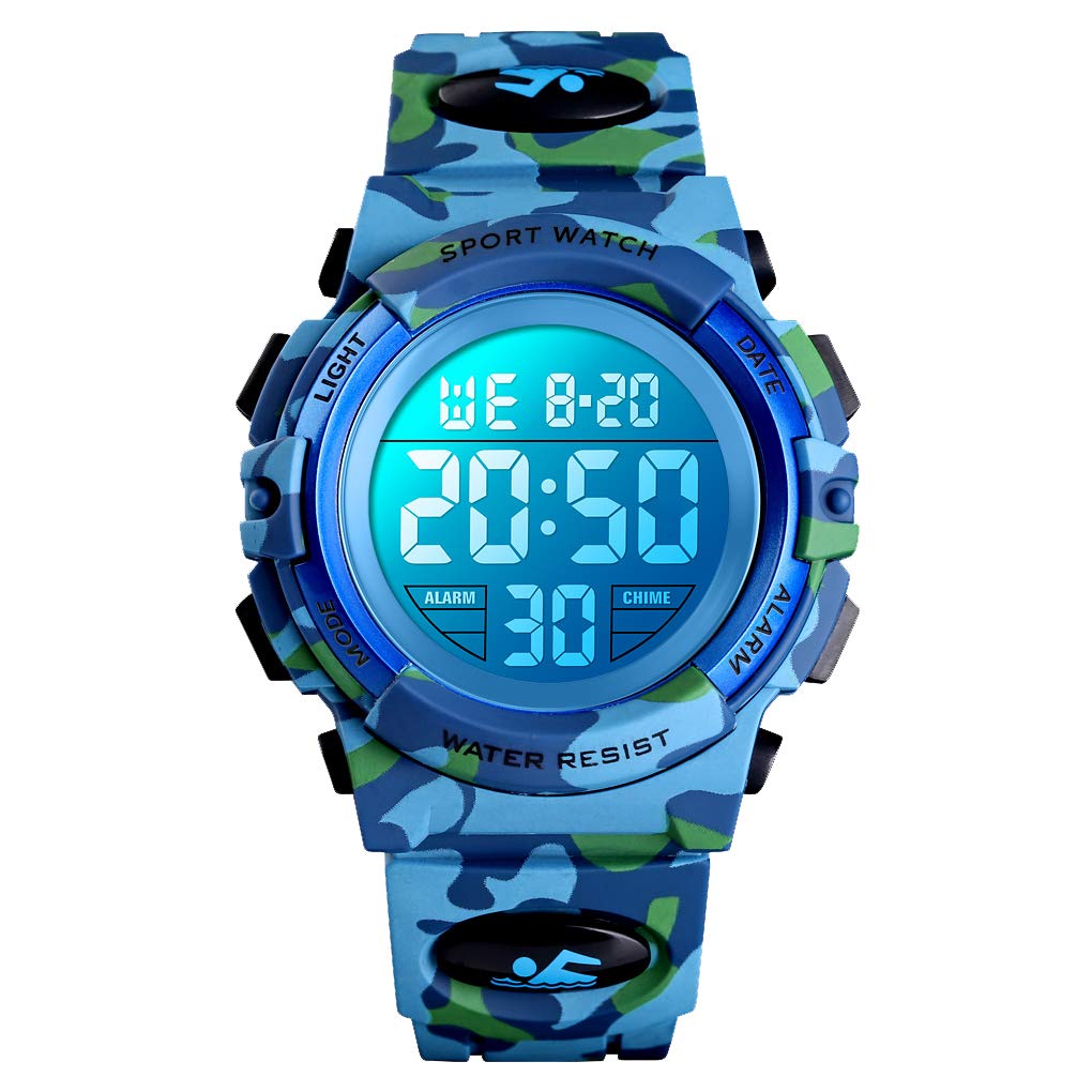 2022 Newly Improved Kids' Watch for Boys, Digital Watch, Sports Watch, Outdoor, Multifunctional, 50m Water Resistant, Date and Day Display, Alert, Dua