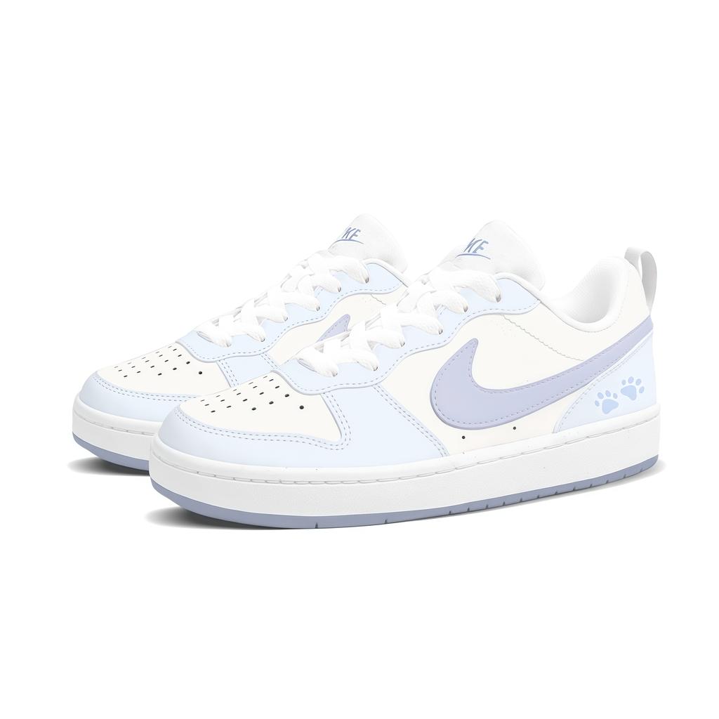 Nike Court Borough Ice Blue Meow Synthetic Leather Lightweight Slip Resistant Low Top Skateboard Shoes Women's DV5456-103(Team2407-SBOX)