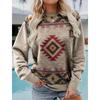 Bohemian Women's Autumn And Winter Round Neck Long Sleeved Fashions Retro Color Blocked Printed Sweatshirt Casual Top