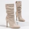 Women Pleated Flocks High Thin Heel Mid-calf Short Boots for Office Nightclub Evening Party Wedding Banquet Model Botas De Mujer