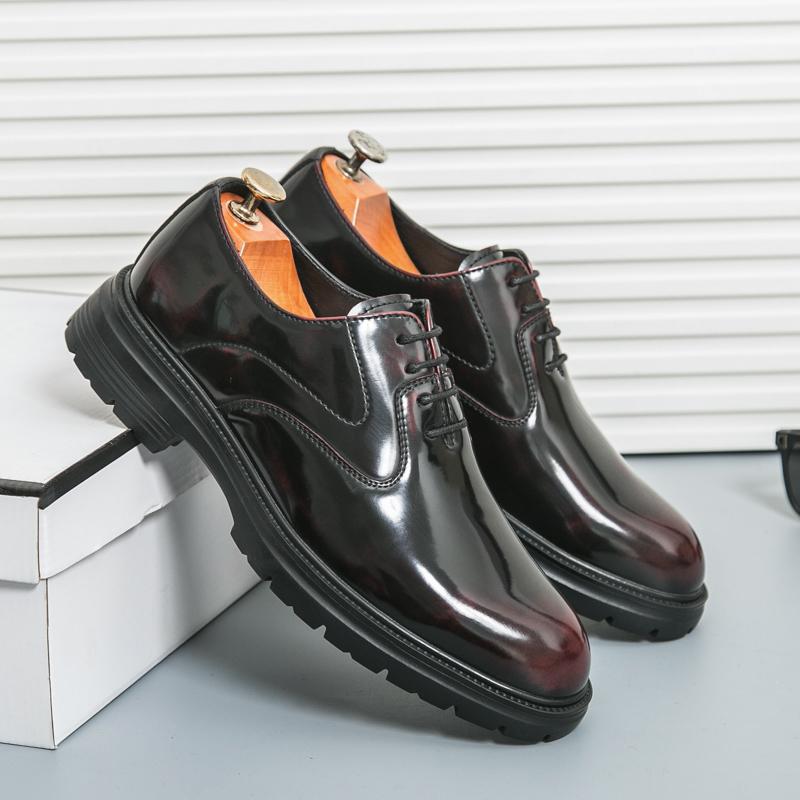 2025 Men s British Style Round Toe Bright Leather Lace-up Shoes 42 красный