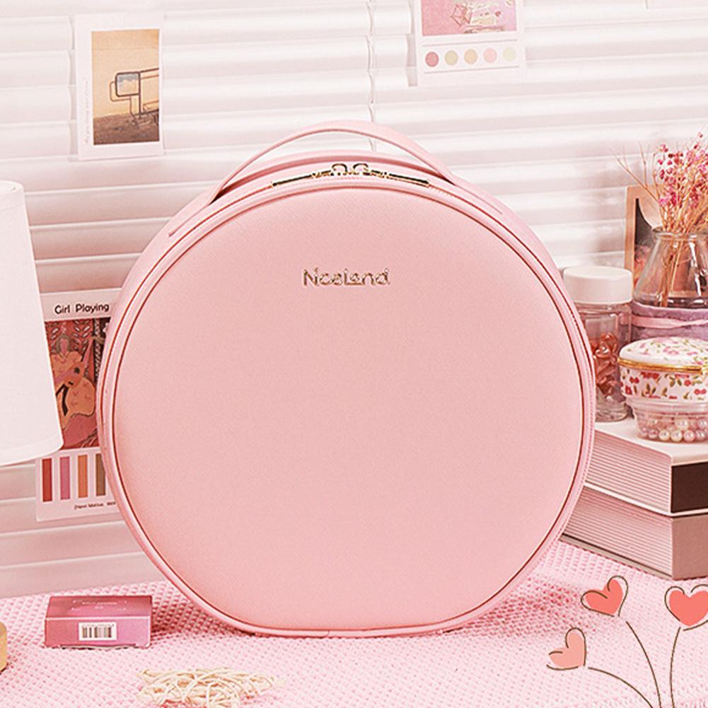Circular Cosmetical Storage Case Vanity LookingGlass With Light Portable Large Capacity Cosmetic Bag Ladies Wash Bag