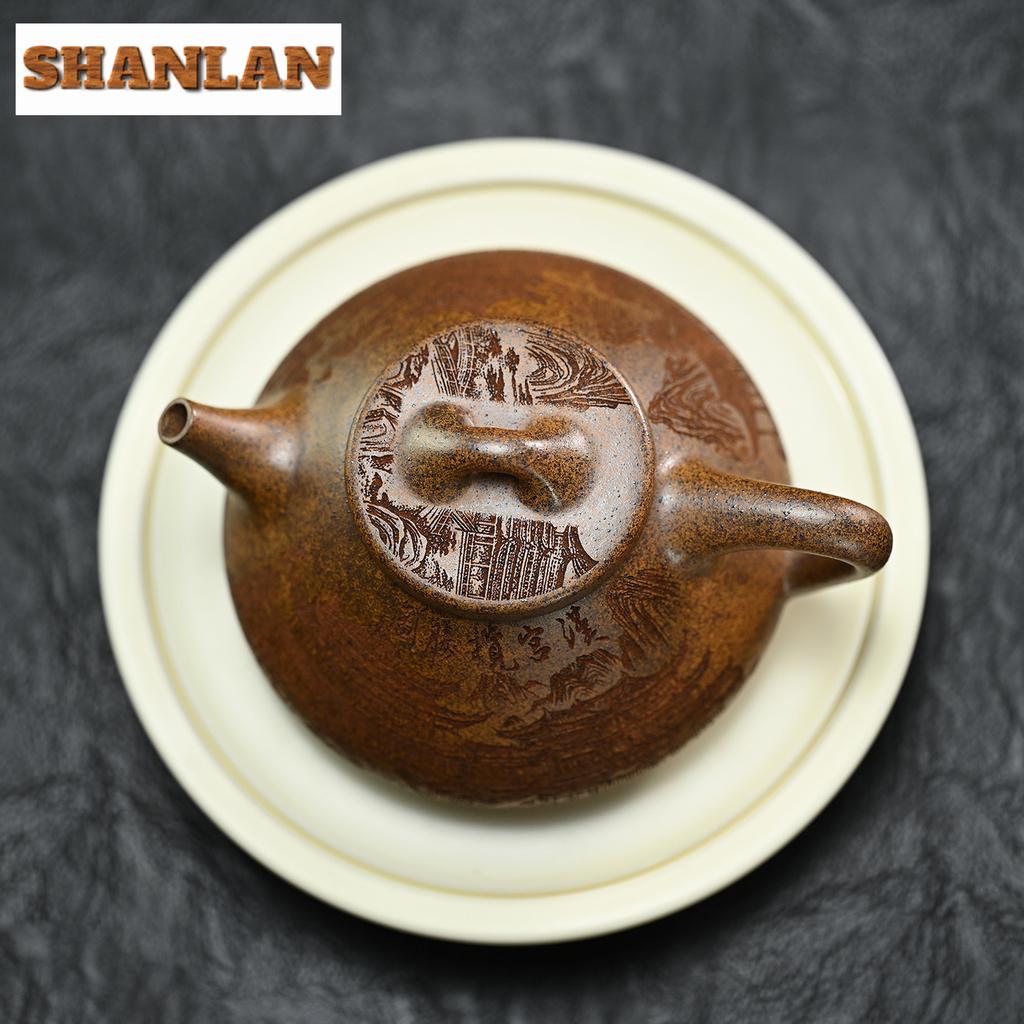 300ML Luxury Yixing Purple Clay Teapots Handmade Stone Scoop Pot Raw Ore Wood-fired Porcelain Section Mud Kettle Zisha Tea Set