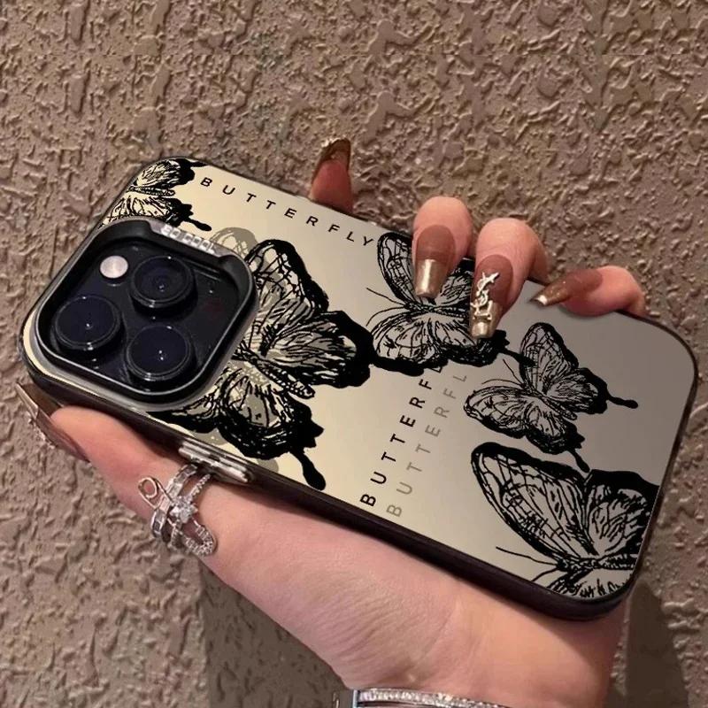 Retro-Stil Schmetterling Grafik Mattes Case für iPhone 17 Air 16 E 15 14 Plus 13 12 Mini 11 Pro Max Acrylplatte Silikonhülle