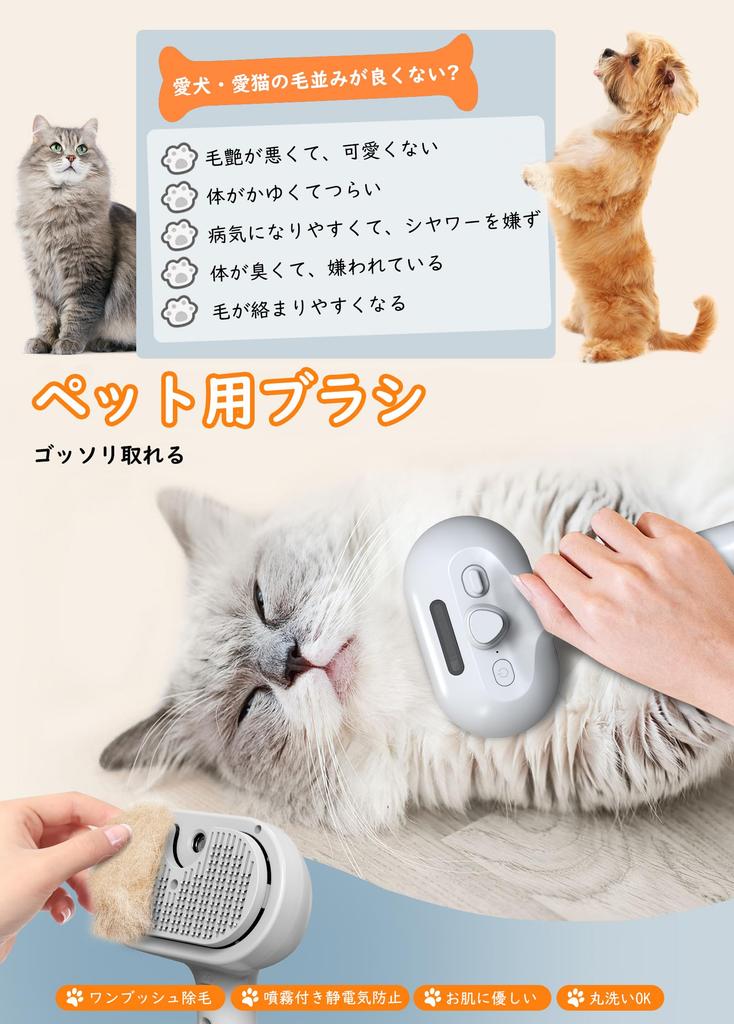 MOCEMTRY Pet Spray with Water Cat Dog Hair USB Suitable for and Long Hair Cats and Dogs Brush, Type, Tank, Brush, Brush, One-Push Operation, Removal,