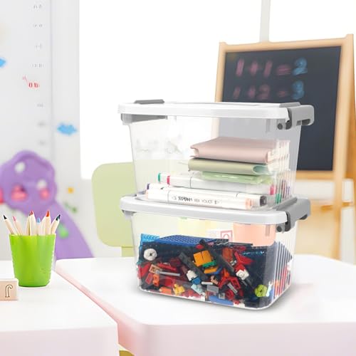 RAIN QUEEN Toy Storage Basket with Lid for Lego, Tomica, Building Blocks, LEGO Storage Box, Stackable, Transparent, Organized, Plastic, Set of 6
