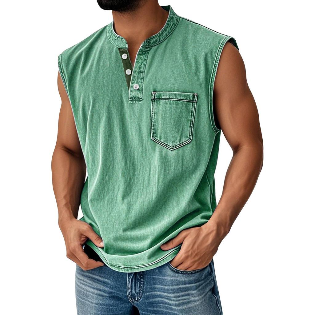 Men's Summer Solid Matching Color Pocket Sports Buttons Vest Men's Sports Casual Vest