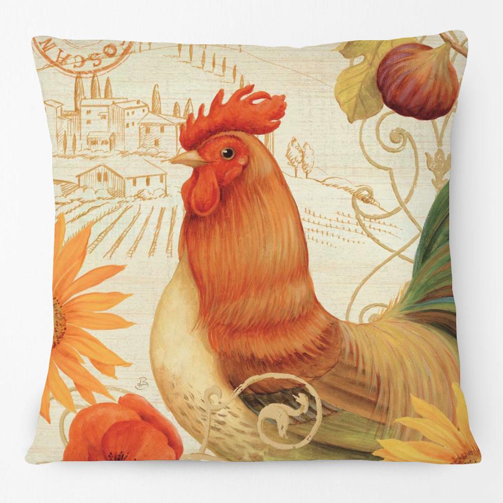 Hand Painting Country Rooster Hen Poster Cushion Covers Retro Vintage Farm Chicken Fresh Eggs Print Pillow Case