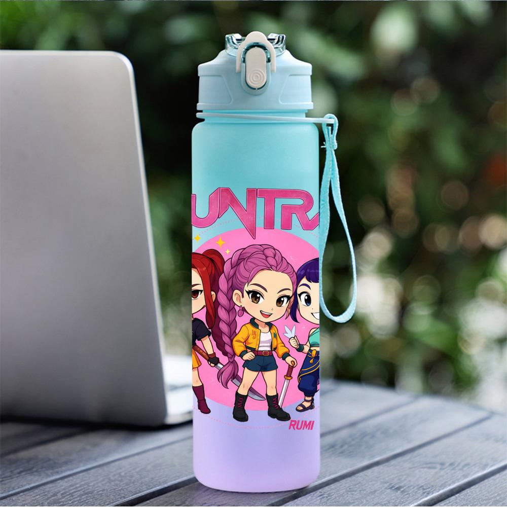 750Ml Water Bottle Cartoon K-Pop Demon Hunters Printed Large Capacity Drinking Cup Portable Outdoor Sports Water Cup Children Kid Gift