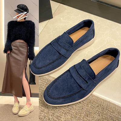 Damen Flache Schuhe Neue Mode Wildleder Outdoor Kausal Spaziergang Schuhe Slip-on Faule Halbschuhe Frau Mokassin Bequeme Pantoletten Fahrschuhe