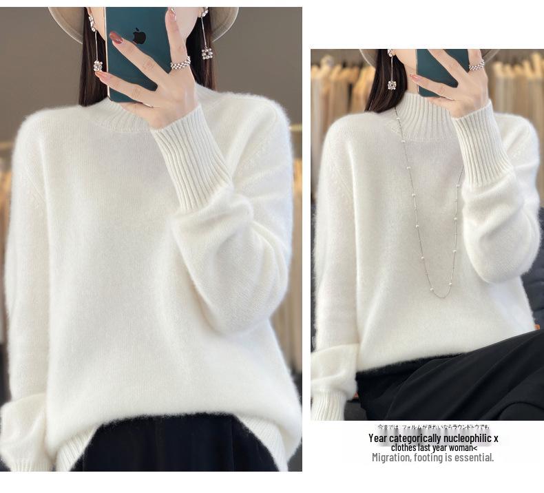 2025 Autumn/Winter Women's Thick Pure Wool Half-High Collar Knit Sweater