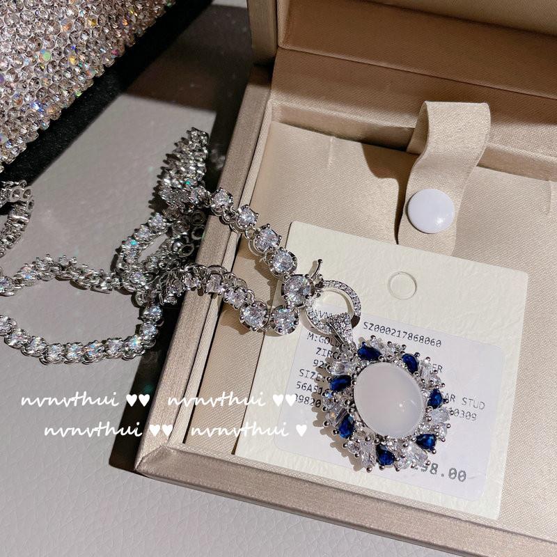 Bright Luminous Deep Sea Sapphire Necklace, 18K Gold-Plated Purple Water Drop Zircon Full Diamond Neck Chain, Ring, Bracelet.