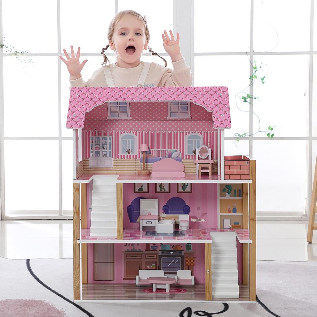 Nordic Wooden Dollhouse for Boys & Girls: Princess Villa Playset