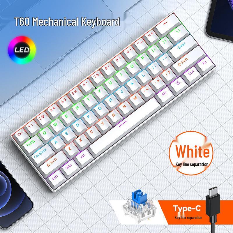 T-WOLF T60 61-Key Hot-Swappable Mechanical Gaming Keyboard with Mixed-Light and Two-Tone Blue Switch (Russian)